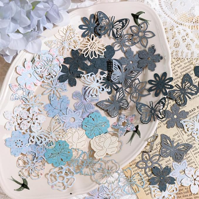 300pcs Scrapbook Paper Cutouts Lace Flowers Butterfly - Image 2