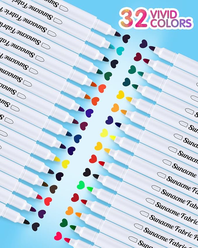 sunacme Fabric Markers Pen, 32 Colors Permanent Fabric Paint Pens - Image 2