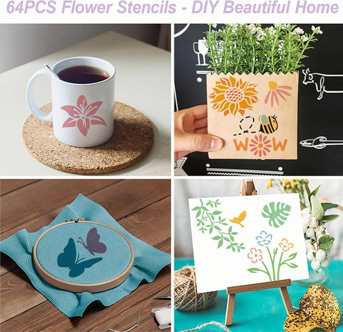 Flower Stencils for Painting, Professional Art Drawing Templates 64PCS 3x3 - Image 2