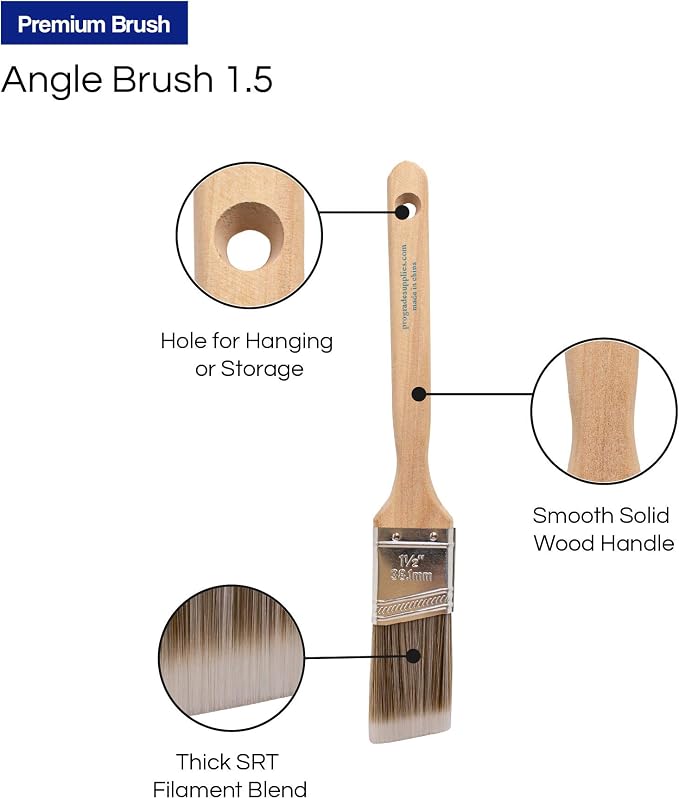 Pro Grade Angled Paint Brushes, 1.5 Inch Paint Brush Set - Image 5