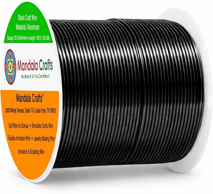 Mandala Crafts 22 Gauge Black Anodized Aluminum Craft Wire, 100 FT | Colored by MandalaCrafts