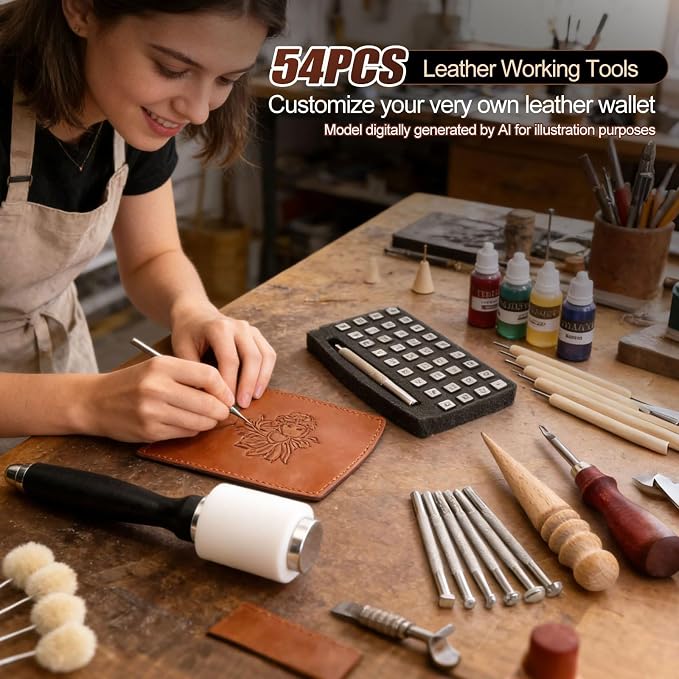 Leather Working Kit with Cowhide and Paint Set | Men's Wallet DIY Kit, Leather - Image 5