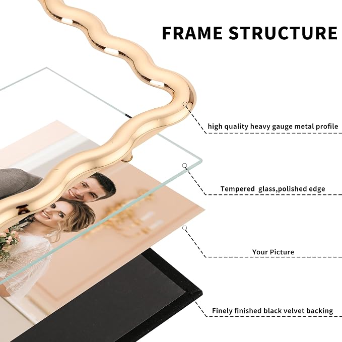 3-2x3'' Gold Heavy-Duty Zinc Alloy Picture Frames, Wave Design Gold plated - Image 7