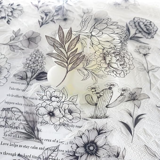 50Pcs Black Transparent Waterproof Plant Stickers by YOKSAS