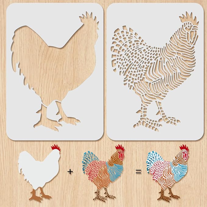 ORIGACH 2 Pcs Large Layering Coloring Dominique Chicken Stencil by ORIGACH