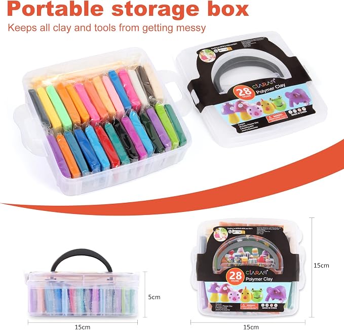CiaraQ 28-Color Polymer Clay Oven Bake Modeling Kit | 5 sculpting tools - Image 2