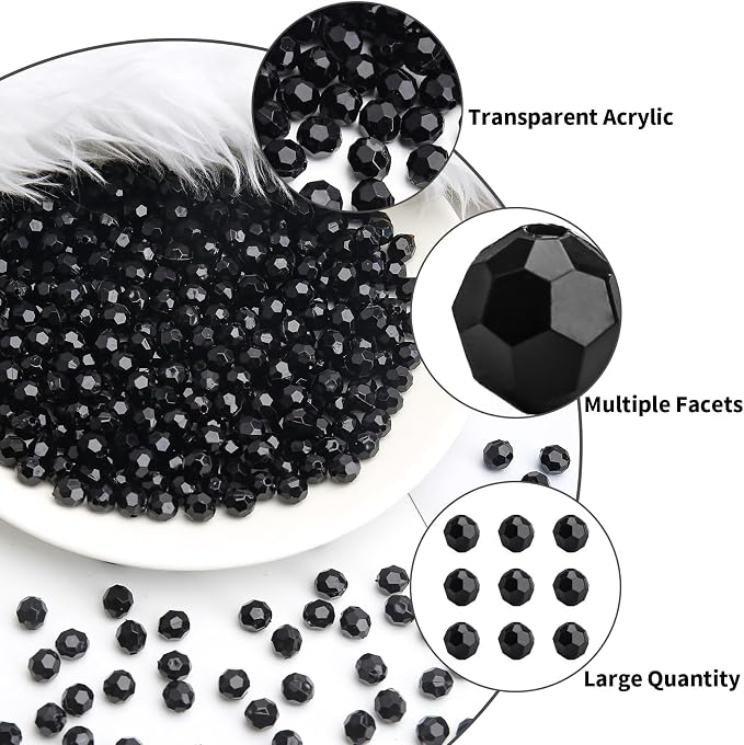 BONNY BOXX 1000pcs 6mm Acrylic Faceted Round Crystal Beads Solid Black Loose - Image 2