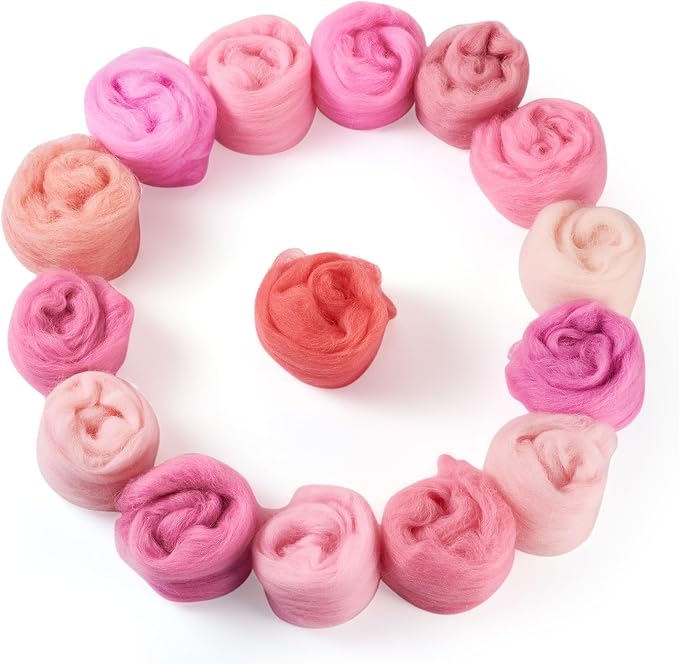 Boutigem 15 Colors 75G Pink Needle Felting Wool Roving, DIY Craft Spinning Wool by BoutigemJewelry