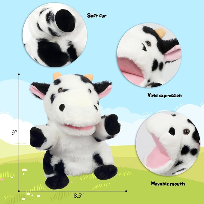 Easfan Cow Hand Puppet with Movable Mouth Interactive Storytelling Cute Soft - Image 5