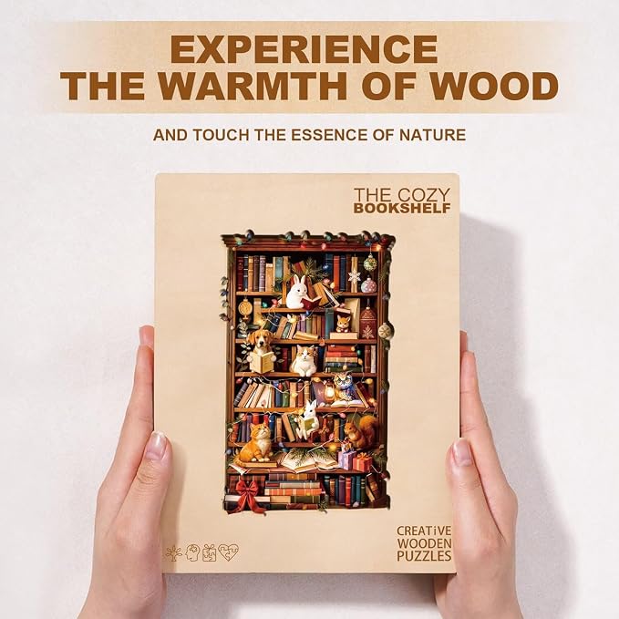 Animal Cozy Bookshelf Puzzles Adults Gifts Wooden 150 Pieces 11.4 * 7.2in - Image 8