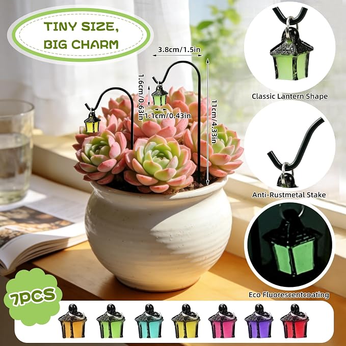 YAHUIPEIUS 7PCS Miniature Garden Stakes, Resin Mini Lanterns Decorative Potted - Image 2