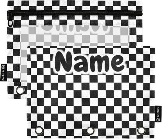Custom Black White Checkered Pattern Pencil Pouch by BOENLE-WELCOMEYOURCOMING