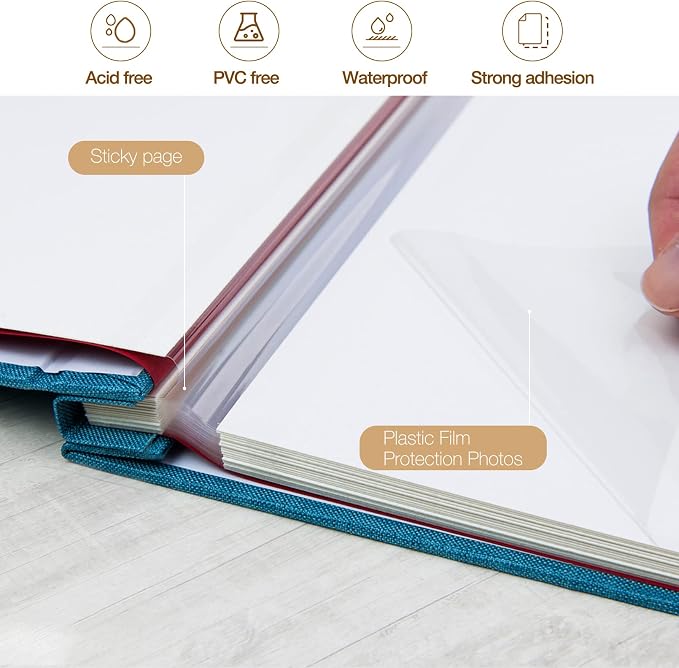 potricher Large Photo Album Self Adhesive 4x6 5x7 8x10 Pictures Linen Cover 40 - Image 4