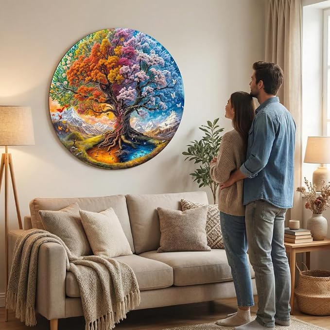 300 Pieces Wooden Puzzles Adults, Seasonal Tree of Life Wooden Puzzles - Image 4