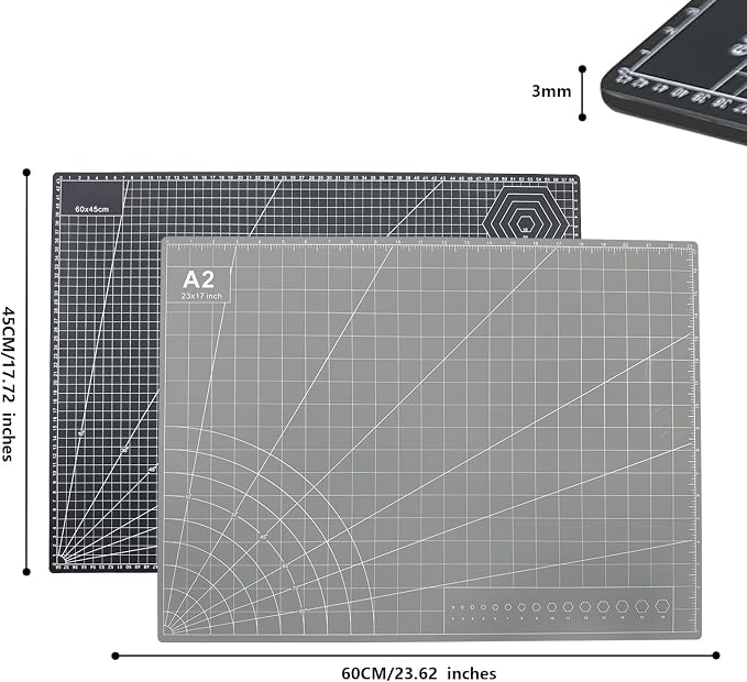 Self Healing PVC Cutting Mat, A2 | 2 pcs, Gridded Rotary Cutting Board - Image 3