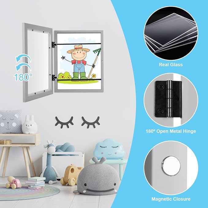 Kids Art Frames, 9x12 Front Opening Kids Artwork Frames Changeable, Holds 50 Pcs - Image 4