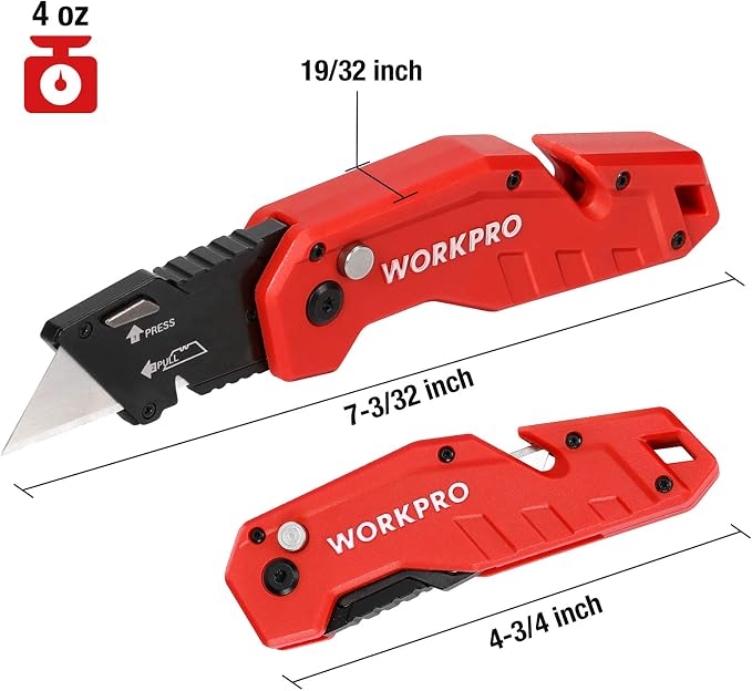 WORKPRO Folding Utility Knife, Quick Change Blade, Lightweight Nylon Handle - Image 4