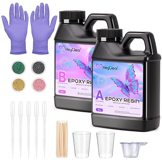 HeyClear Epoxy Resin Kit 32 oz Crystal Clear, Hard Upgraded 2 Part Resina by HeyClearResin