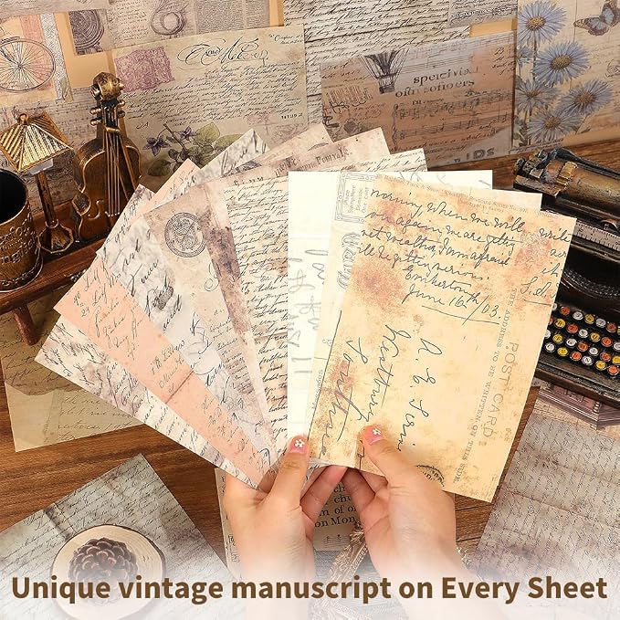 icceemee 160 Sheets of Retro Manuscript Scrapbook Paper, journaling Scrapbook - Image 3