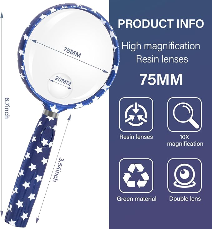 Feosky Handheld Reading Magnifier, 10X 30X Magnifier, 75mm Shatterproof Lens - Image 2