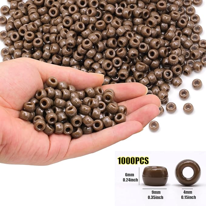 1000Pcs Pony Beads Bracelet 9mm Brown Plastic Barrel Pony Beads - Image 2