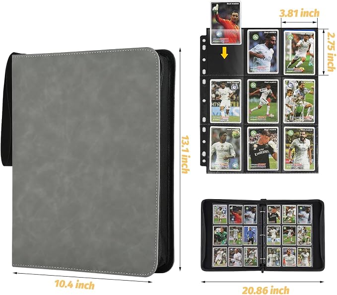GERMUN 3 Ring 9 Pocket Zipper Card Binder, 720 Double Sided Standard PU Trading - Image 2