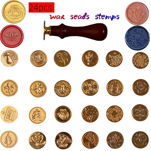 24 Pcs Wax Seal Stamp Kit, Vintage Classic Brass Wax Stamp Seal Head - Image 4