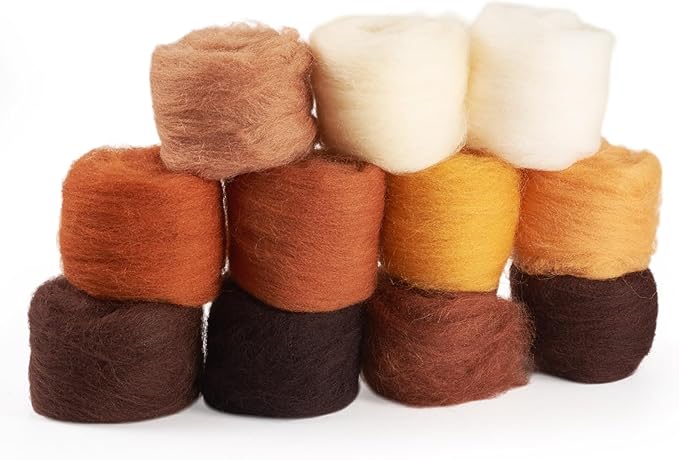 FASHEWELRY 1.94 OZ Fibre Wool Yarn Roving Brown Theme Nature Needle Felting by FASHEWELRY