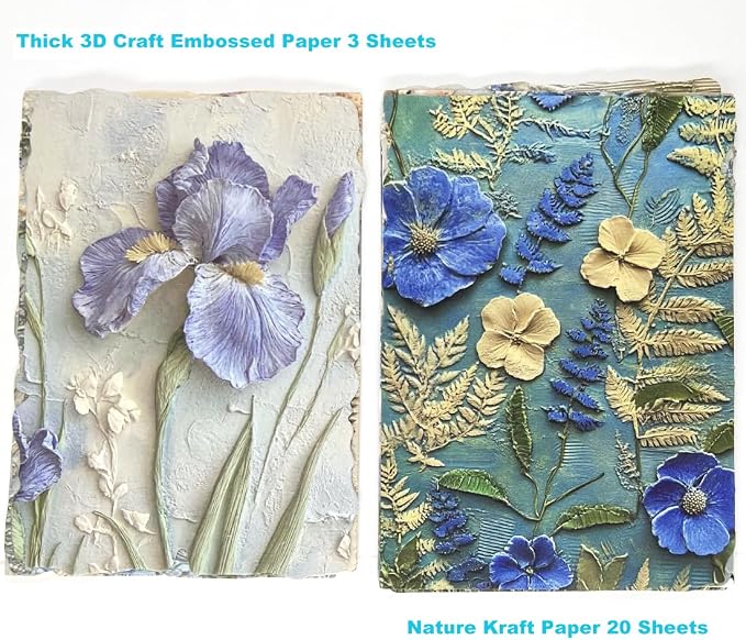 20 Sheets Vintage Blue Flower Scrapbook Paper 3 Sheets Embossed Textured Paper - Image 4