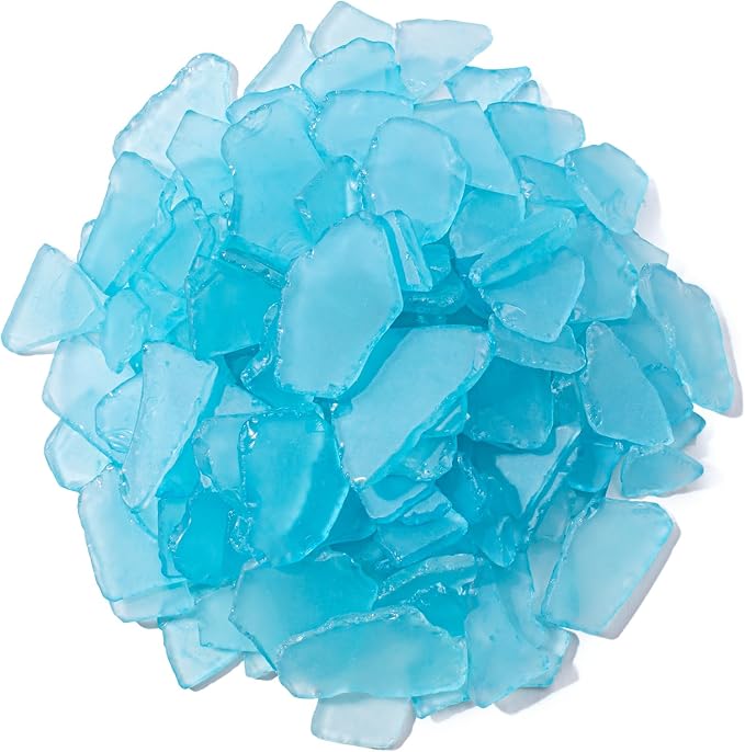 Keedolla Tumbled Sea Glass for Crafts - 40 OZ Ice Blue Seaglass Pieces Flat by Keedolla