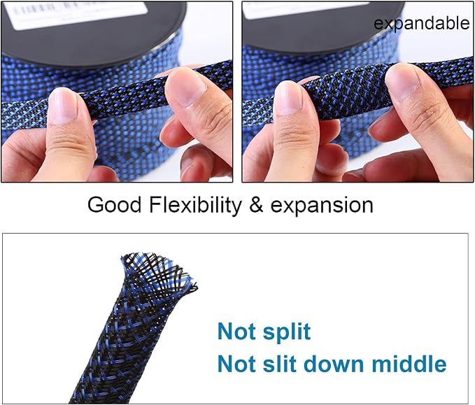 25ft - 1/4 inch PET Expandable Braided Sleeving – BlackBlue – Alex Tech Braided - Image 5