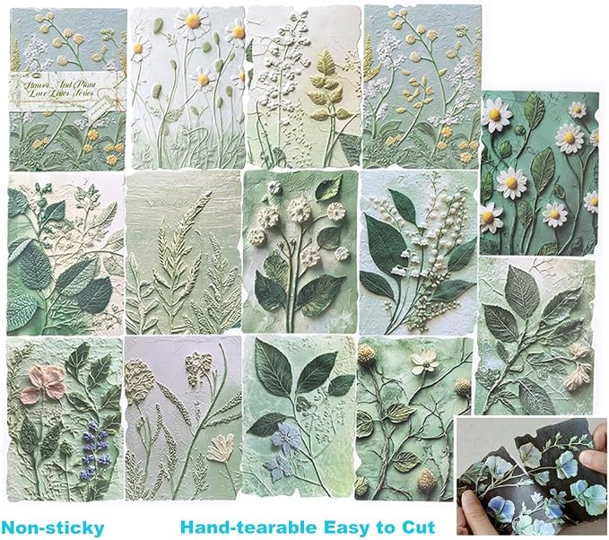 20 Sheets Vintage Green Plants Flower Scrapbook Paper 3 Sheets Embossed - Image 7