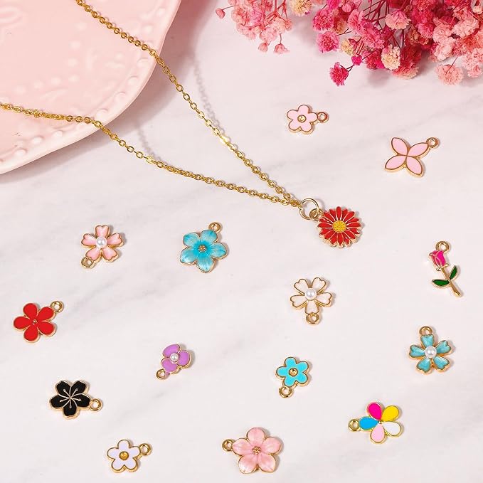 100Pcs 50 Pairs Flower Charms for Jewelry Making, Wholesale Assorted Enamel - Image 4