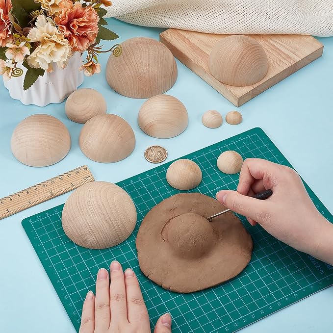 BENECREAT 12 Pcs Clay Pottery Bowl Press Tool, 12 Sizes Wooden Ceramic Top Tools - Image 3