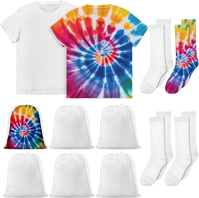 Coume 12 Pcs Tie Dye Party Supplies Includes 6 Cotton Drawstring Backpacks 2 by Surlontye