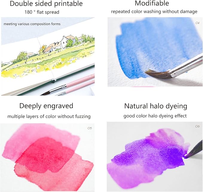 Handmade Watercolor Journal, 140lb/300gsm, Cold Press, 20 Sheets/40 Pages - Image 4