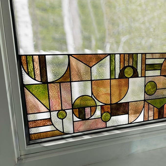 Faux Stained Glass Effect Window Privacy Film, Original Double-Sided Hand-Drawn by Flortlias