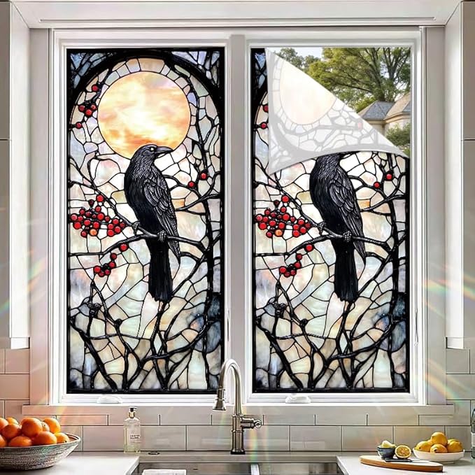 Stained Glass Style Raven Window Film, Gothic Inspired Privacy Decor - Image 5