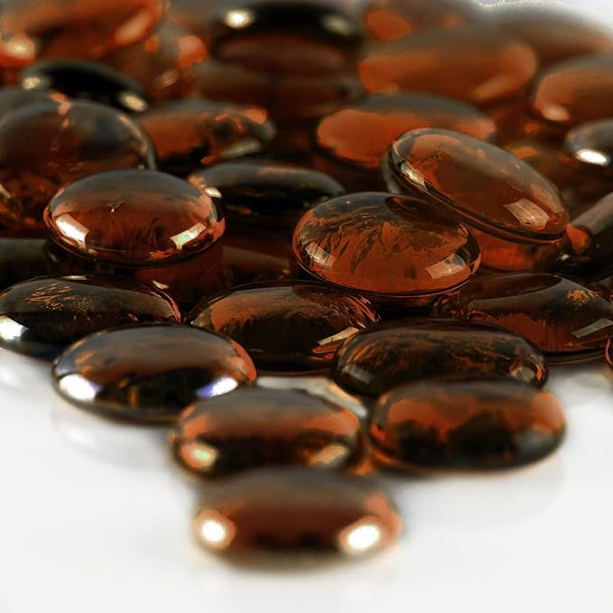 CYS EXCEL X-Large 1.1"-1.35" Dark Amber Glass Flat Gemstone Vase Fillers Marble by CYSEXCEL%C2%AE