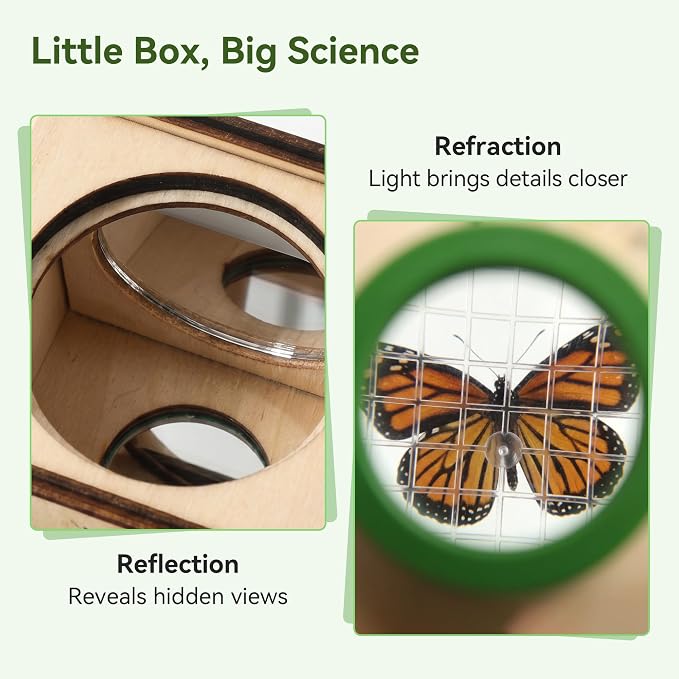 Wooden Bug Catcher for Kids, Tri-View Bug Viewer Kit, Top & Bottom Magnifiers - Image 3