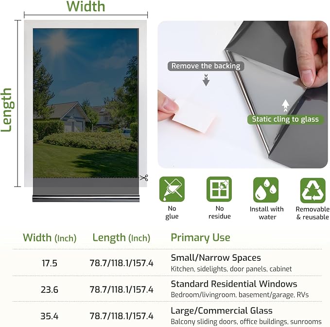 LUTE One Way Window Privacy Film, Window Tint, 17.5" x 157.4" | Sun Blocking UV - Image 7