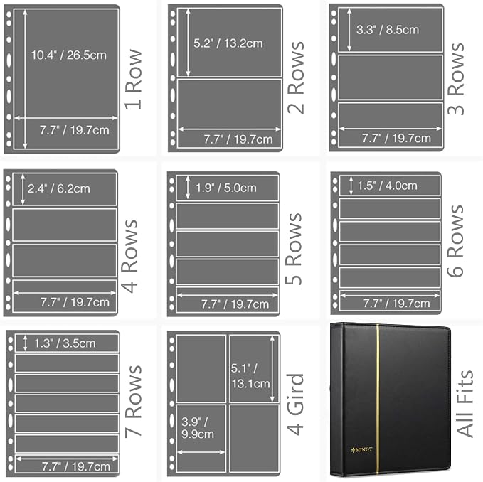 MUDOR Stamp Pages for Stamp Collection Album Binder Book, 10 Sheet 4 Rows | - Image 9