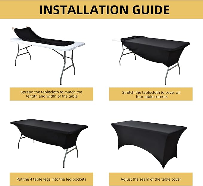 2-Pack 4ft Black Spandex Table Covers - Image 5