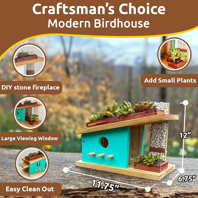 SparkJump Modern Birdhouse Woodworking Kit, Complete DIY Birdhouse - Image 4