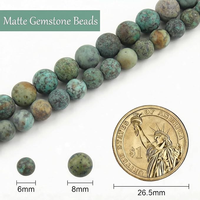 6mm Matte African Turquoise Bead, 15-Inch Matte Round Loose Stone Beads - Image 3