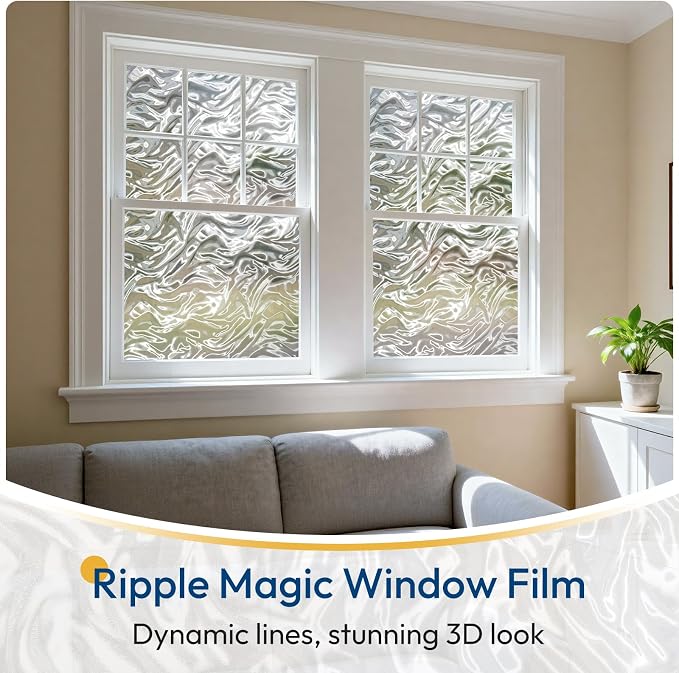 rabbitgoo Frosted Glass Window Privacy Film, Wave Pattern, 17.5" x 157.4" | - Image 9