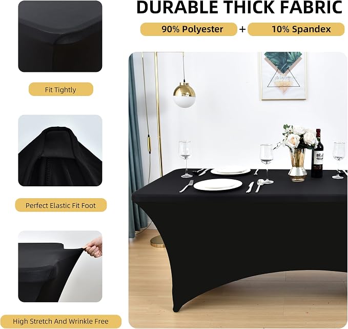 2-Pack 4ft Black Spandex Table Covers - Image 2