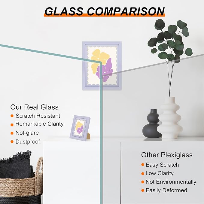 8x8 Picture Frame with Wavy Mat, Wooden Real Glass 8 x 8 Photo Frame - Image 3
