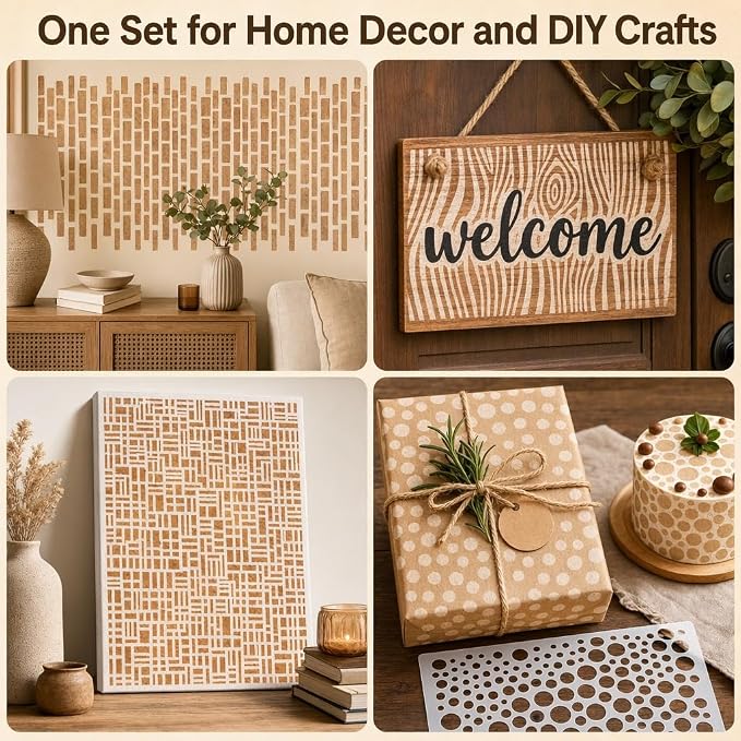 12 Inch Geometric Stencils for Painting, PET Texture Pattern Templates for - Image 7