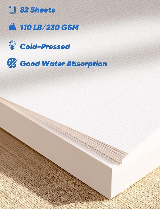 82 Sheets Watercolor Paper Bulk 9"x12", 110lb/230gsm Cold Press Thick Water - Image 5